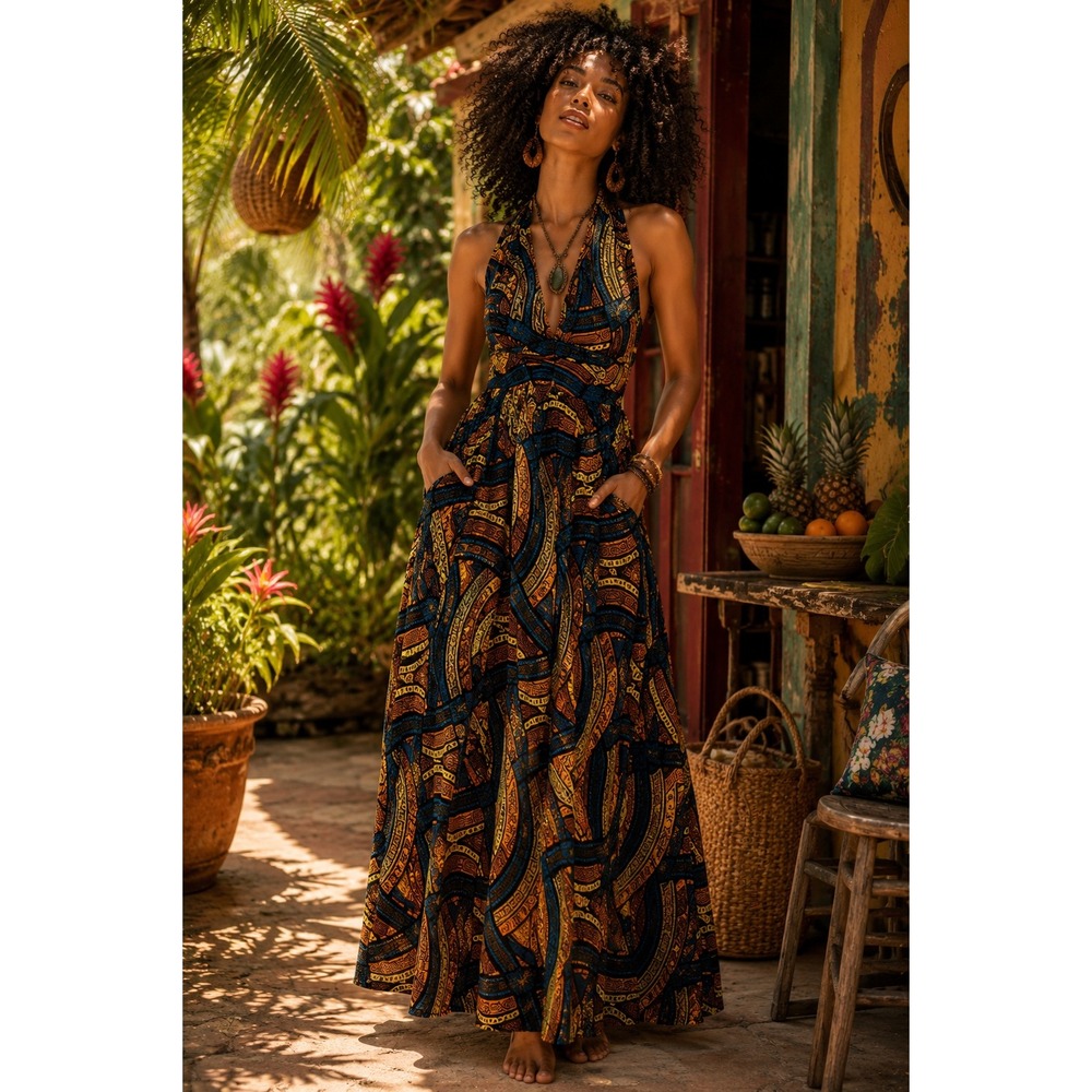 AFRODESIAC GHANA African‎ Convertible Multiway HALTER MAXI DRESS WOMEN ONE SIZE
